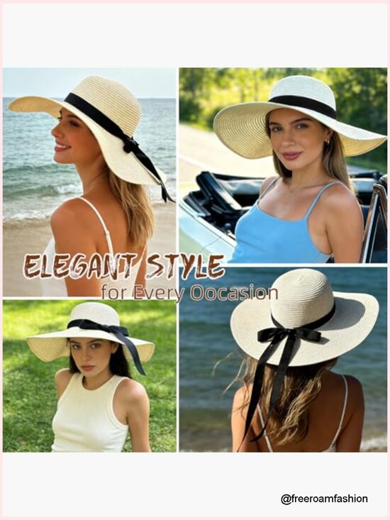 Wide Brim Straw Sun Hat UPF 50+ Foldable Travel Beach Hat main image 6
